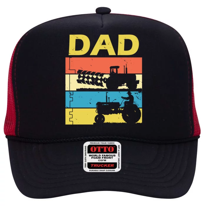 Dad Life Tractor Farmer Retro Tractor High Crown Mesh Trucker Hat