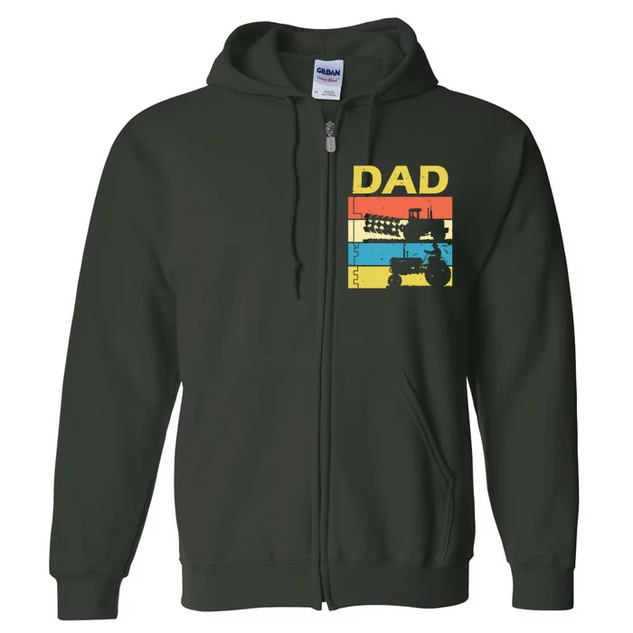 Dad Life Tractor Farmer Retro Tractor Full Zip Hoodie