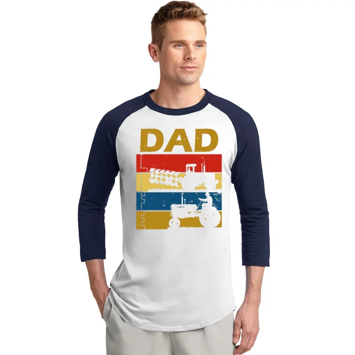 Dad Life Tractor Farmer Retro Tractor Baseball Sleeve Shirt