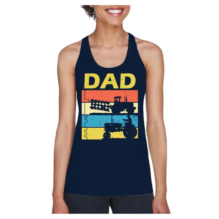 Dad Life Tractor Farmer Retro Tractor Women's Racerback Tank