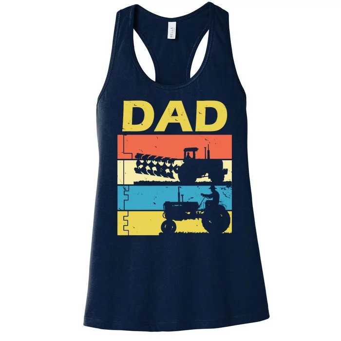 Dad Life Tractor Farmer Retro Tractor Women's Racerback Tank