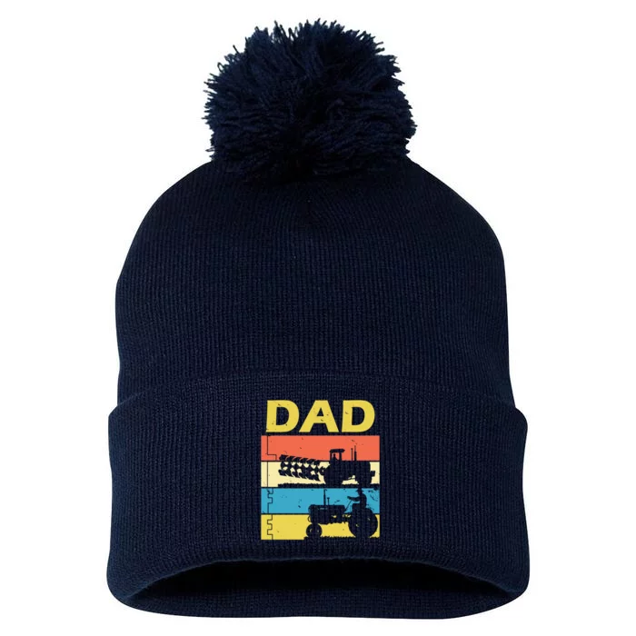 Dad Life Tractor Farmer Retro Tractor Pom Pom 12in Knit Beanie