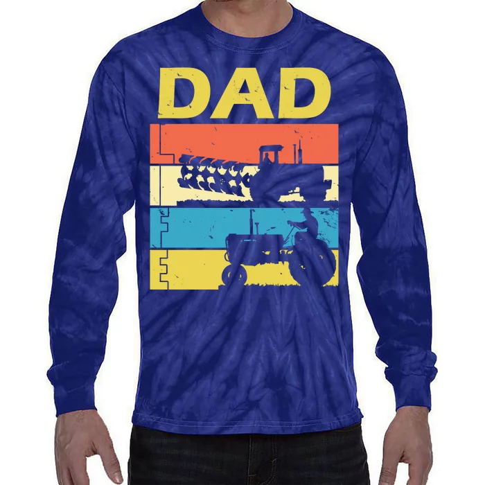 Dad Life Tractor Farmer Retro Tractor Tie-Dye Long Sleeve Shirt