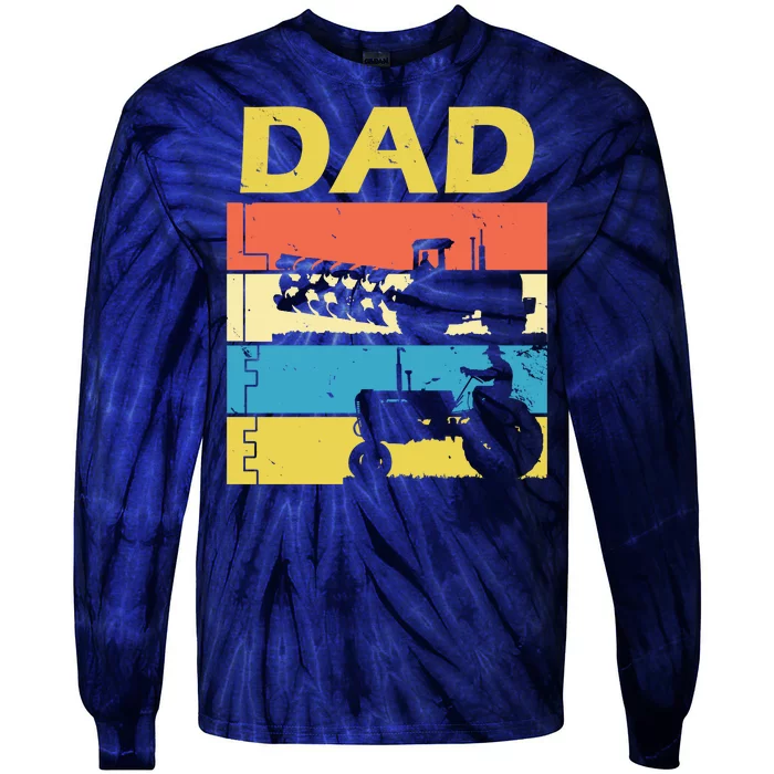 Dad Life Tractor Farmer Retro Tractor Tie-Dye Long Sleeve Shirt