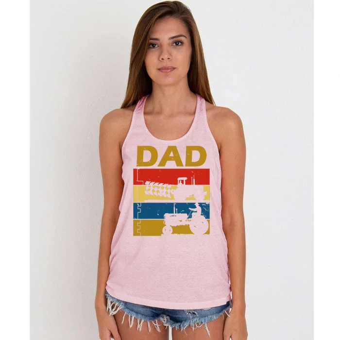 Dad Life Tractor Farmer Retro Tractor Women's Knotted Racerback Tank