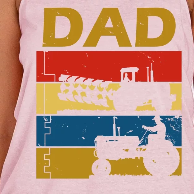 Dad Life Tractor Farmer Retro Tractor Women's Knotted Racerback Tank