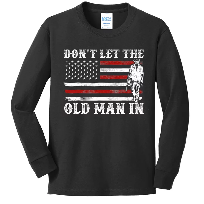 DonT Let The Old Man In Vintage American Flag Kids Long Sleeve Shirt