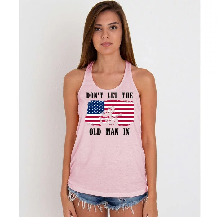 Dont Let The Old Man In Vintage American Flag Women's Knotted Racerback Tank