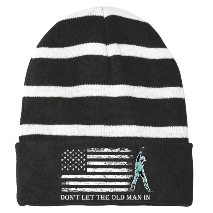 DonT Let The Old Man In Vintage American Flag Striped Beanie with Solid Band