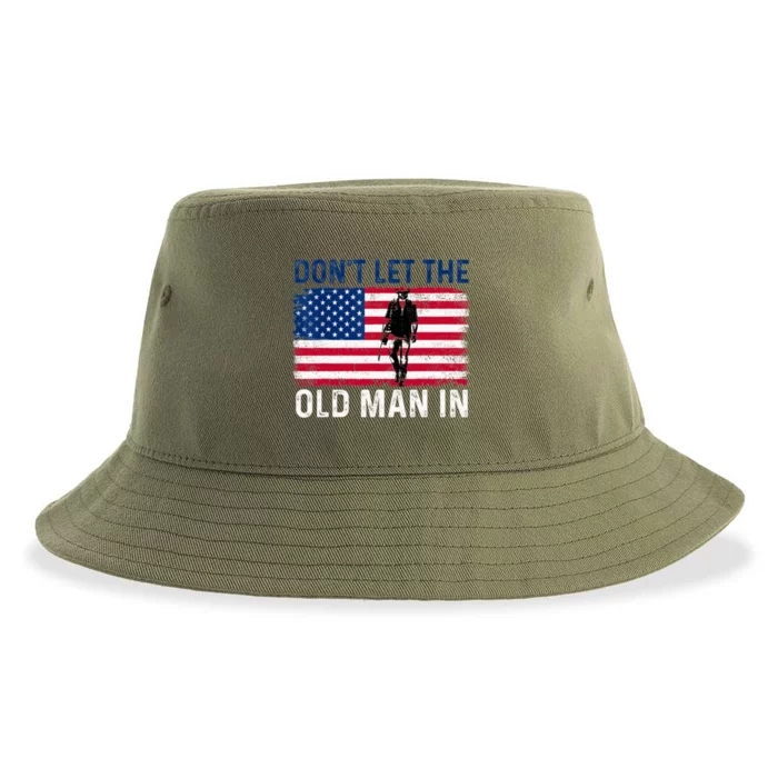 DonT Let The Old Man In Vintage American Flag Retro Sustainable Bucket Hat