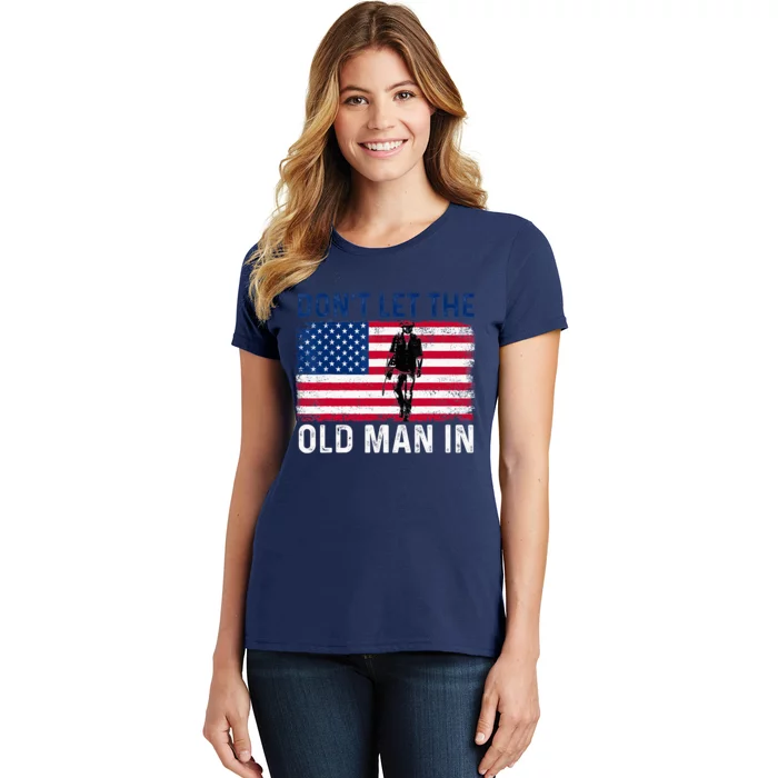 DonT Let The Old Man In Vintage American Flag Retro Women's T-Shirt