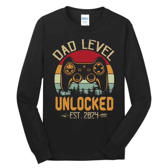 Dad Level Unlocked 2024 Leveling Up Leveled Up To Dad Tall Long Sleeve T-Shirt