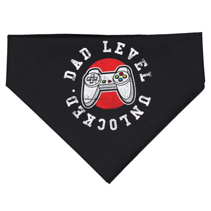 Dad Level Unlocked Daddy Father Papa Design Gift USA-Made Doggie Bandana