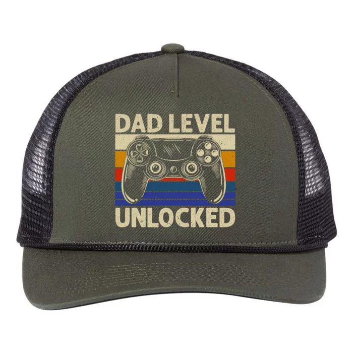 Dad Level Unlocked Design Funny New Dad Gaming Lover Gift Retro Rope Trucker Hat Cap