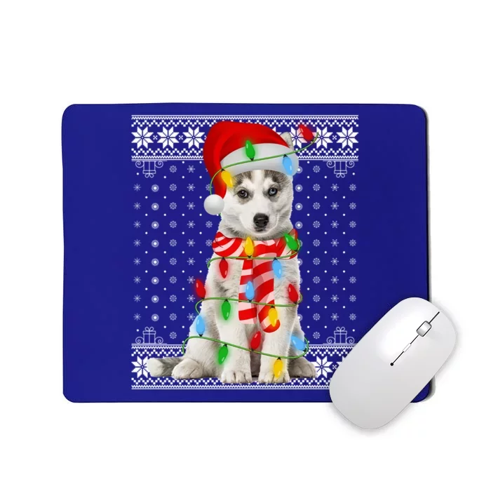 Dog Lights Ugly Sweater Santa Siberian Husky Dog Christmas Gift Mousepad