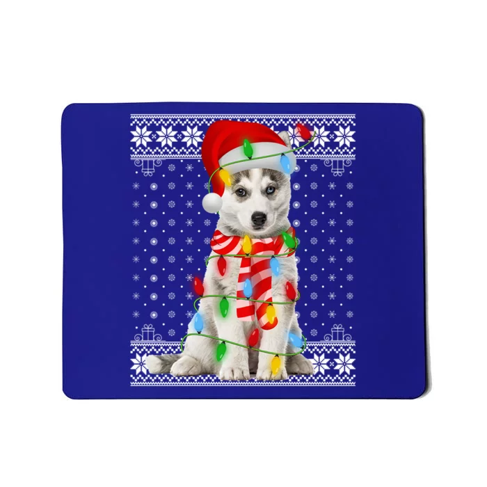 Dog Lights Ugly Sweater Santa Siberian Husky Dog Christmas Gift Mousepad