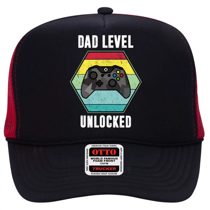 Dad Level Unlocked Gamer Vintage High Crown Mesh Trucker Hat