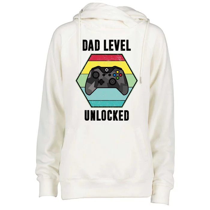 Dad Level Unlocked Gamer Vintage Womens Funnel Neck Pullover Hood