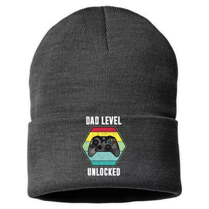 Dad Level Unlocked Gamer Vintage Sustainable Knit Beanie