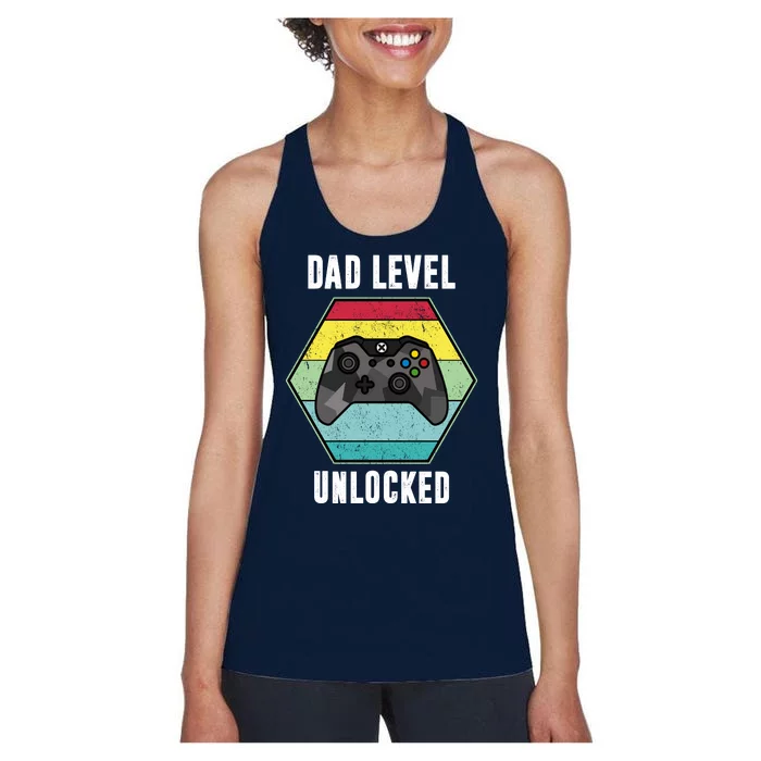 Dad Level Unlocked Gamer Vintage Women's Racerback Tank