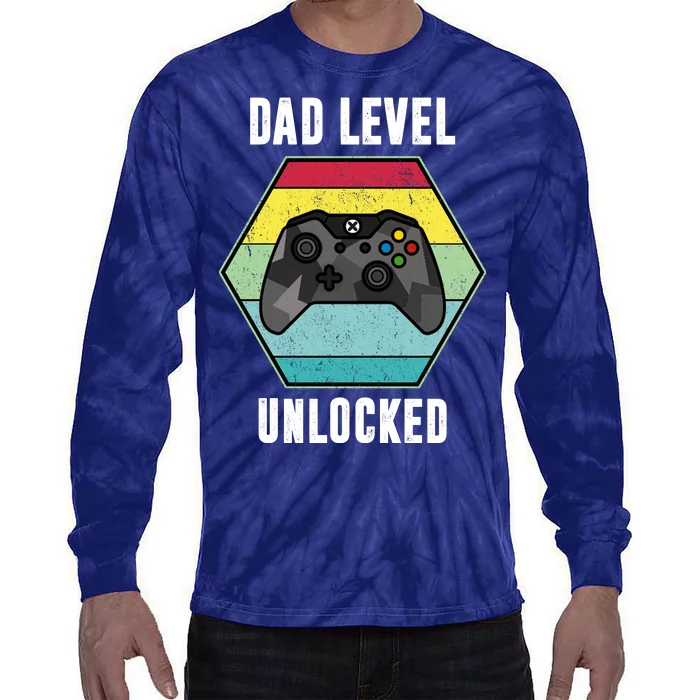 Dad Level Unlocked Gamer Vintage Tie-Dye Long Sleeve Shirt