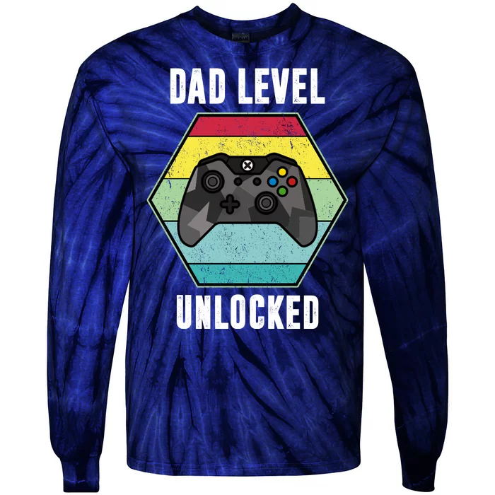 Dad Level Unlocked Gamer Vintage Tie-Dye Long Sleeve Shirt