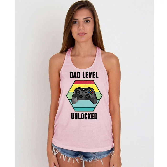 Dad Level Unlocked Gamer Vintage Women's Knotted Racerback Tank