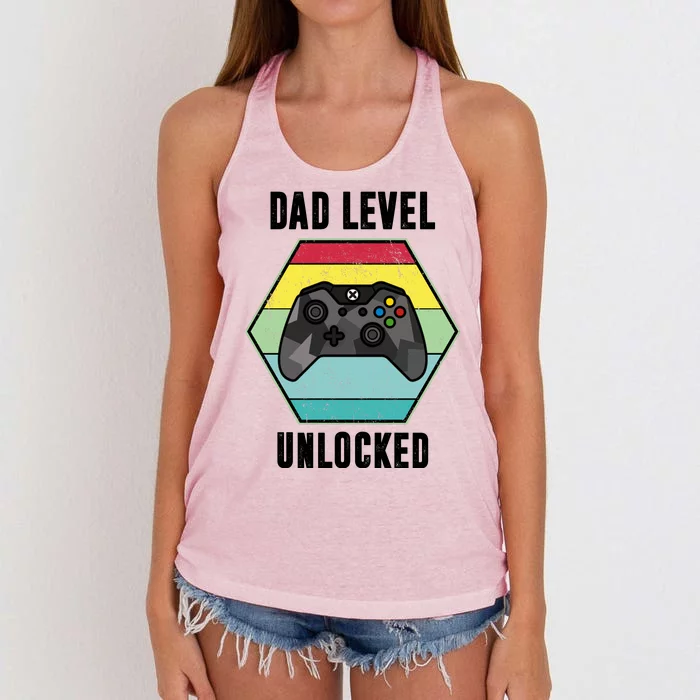 Dad Level Unlocked Gamer Vintage Women's Knotted Racerback Tank