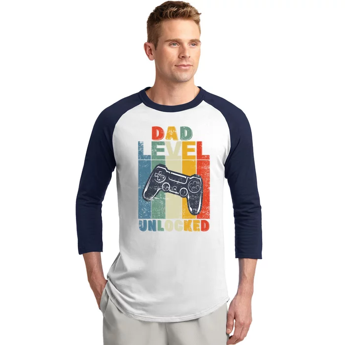 Dad Level Unlocked Retro Vintage Game Lover Gift Baseball Sleeve Shirt