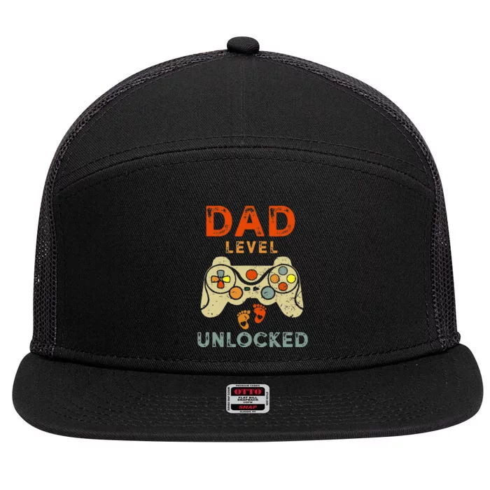 Dad Level Unlocked New Dad Father Pregnancy Announcement 7 Panel Mesh Trucker Snapback Hat