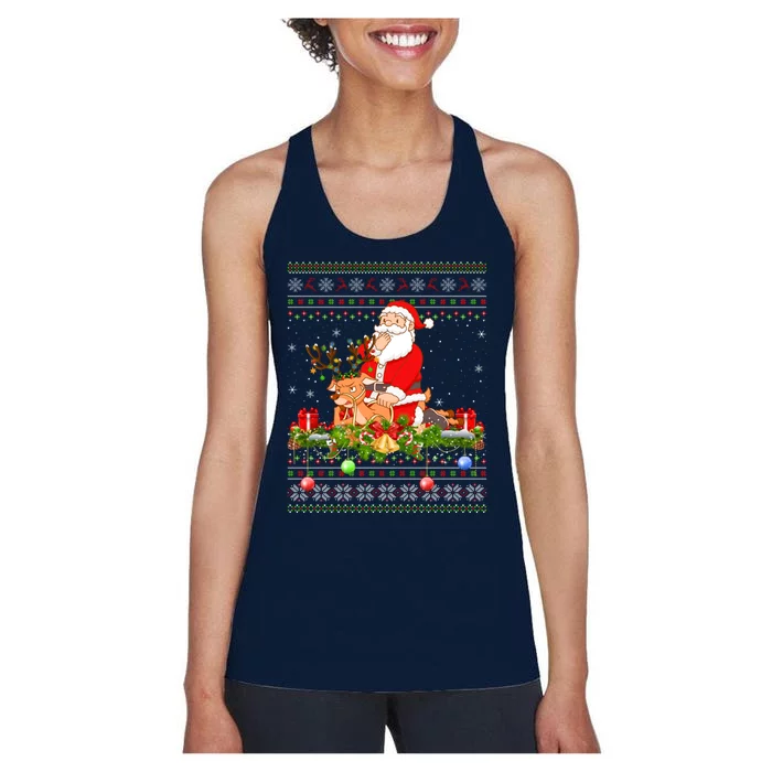 Deer Lover Ugly Santa Riding Deer Christmas Gift Women's Racerback Tank