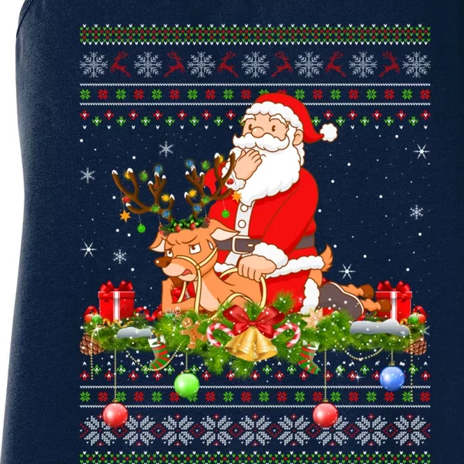 Deer Lover Ugly Santa Riding Deer Christmas Gift Women's Racerback Tank