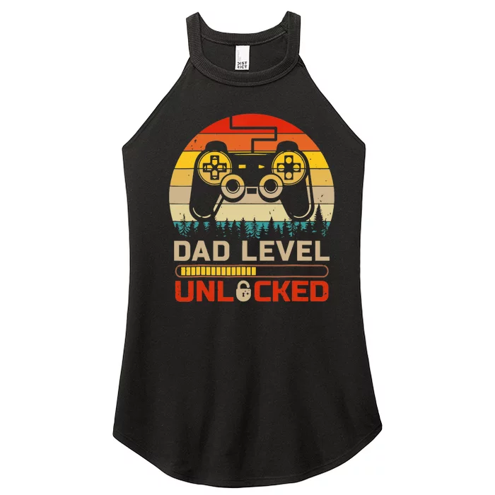 Dad Level Unlocked Keychain Vintage Retro Video Game Women’s Perfect Tri Rocker Tank