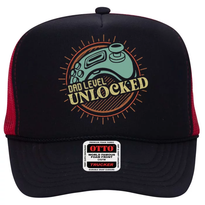 DAD LEVEL UNLOCKED Soon To Be Father Video Gamer Fathers Day High Crown Mesh Trucker Hat