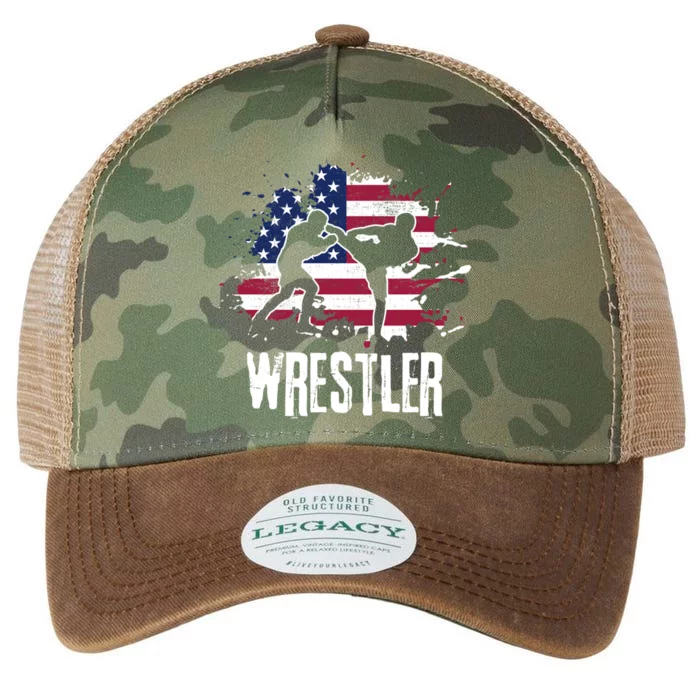 Distressed Look Wrestling Design American Flag Gift Legacy Tie Dye Trucker Hat