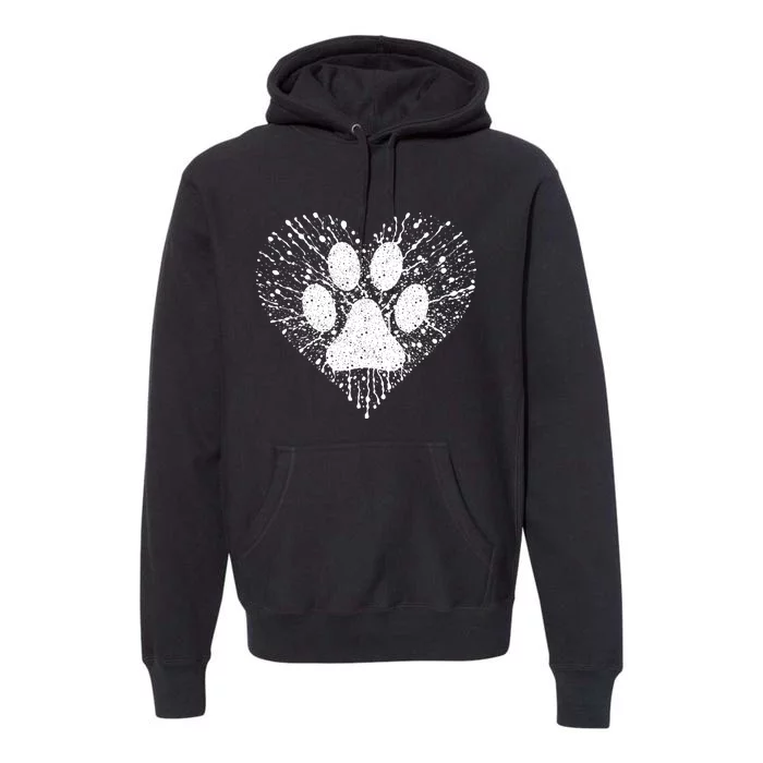 Dog Lover Women Dog Mom Dad Creative Heart Dog Paw Print Premium Hoodie