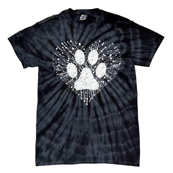 Dog Lover Women Dog Mom Dad Creative Heart Dog Paw Print Tie-Dye T-Shirt