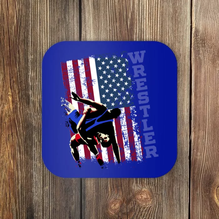 Distressed Look Wrestling Gift American Flag Gift Coaster