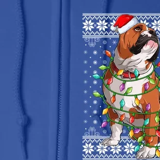 Dog Lover Xmas Ugly Santa Lighting English Bulldog Christmas Gift Full Zip Hoodie