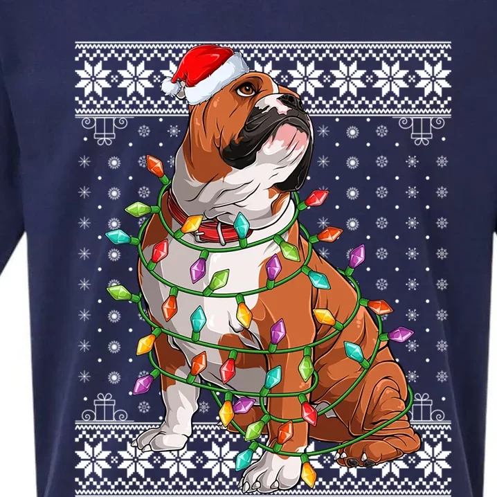 Dog Lover Xmas Ugly Santa Lighting English Bulldog Christmas Gift Sueded Cloud Jersey T-Shirt