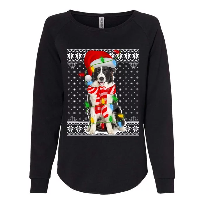 Dog Lights Xmas Ugly Santa Australian Shepherd Dog Christmas Gift Womens California Wash Sweatshirt