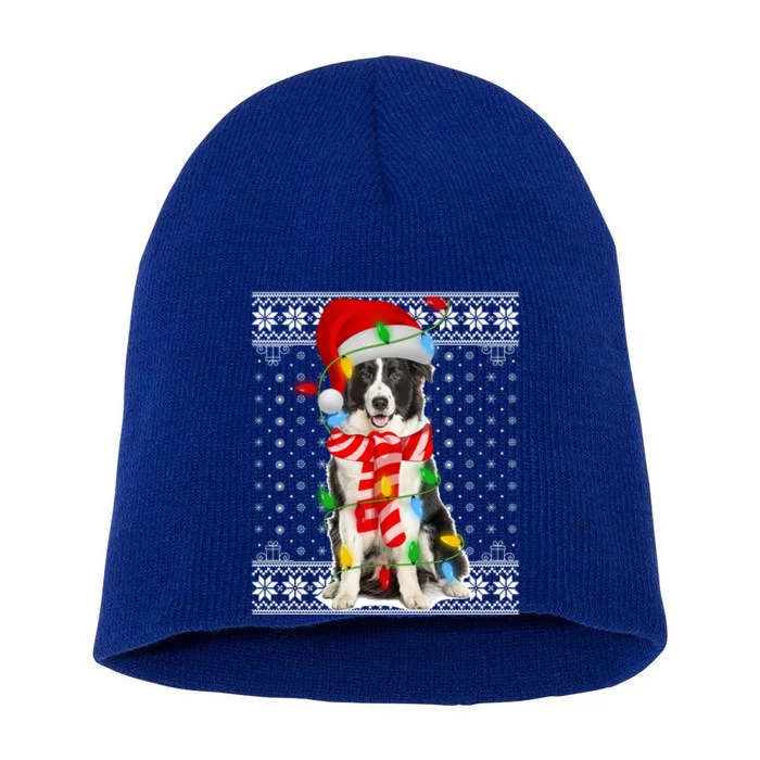 Dog Lights Xmas Ugly Santa Australian Shepherd Dog Christmas Gift Short Acrylic Beanie