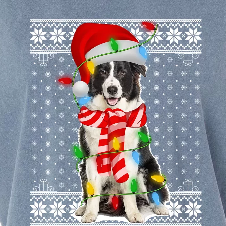 Dog Lights Xmas Ugly Santa Australian Shepherd Dog Christmas Gift Garment-Dyed Women's Muscle Tee