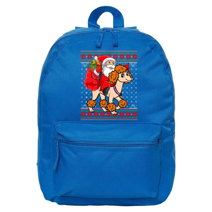 Dog Lover Xmas Ugly Santa Riding Standard Poodle Christmas Gift 16 in Basic Backpack