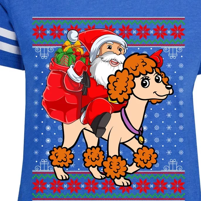 Dog Lover Xmas Ugly Santa Riding Standard Poodle Christmas Gift Enza Ladies Jersey Football T-Shirt