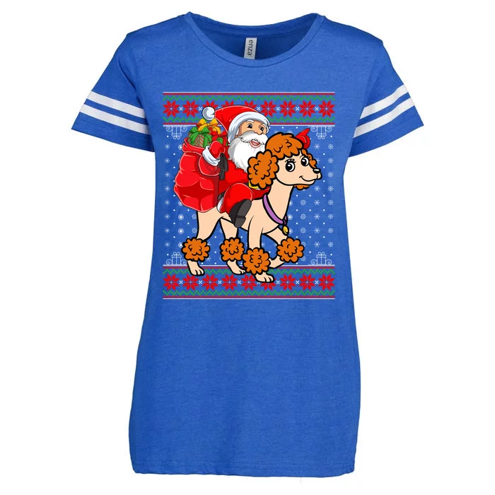 Dog Lover Xmas Ugly Santa Riding Standard Poodle Christmas Gift Enza Ladies Jersey Football T-Shirt