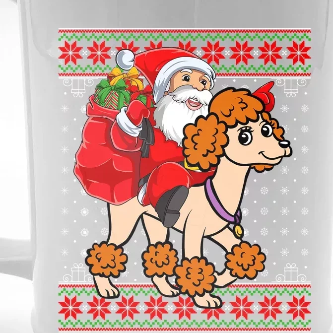 Dog Lover Xmas Ugly Santa Riding Standard Poodle Christmas Gift Front & Back Beer Stein