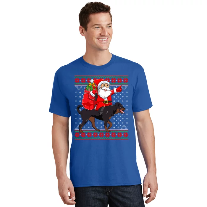 Dog Lover Xmas Ugly Santa Riding Rottweiler Christmas Great Gift T-Shirt