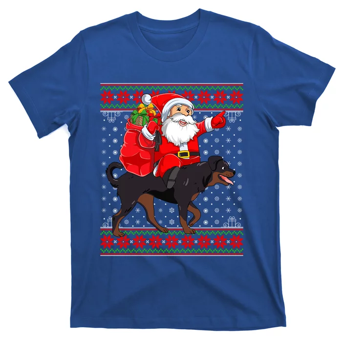 Dog Lover Xmas Ugly Santa Riding Rottweiler Christmas Great Gift T-Shirt