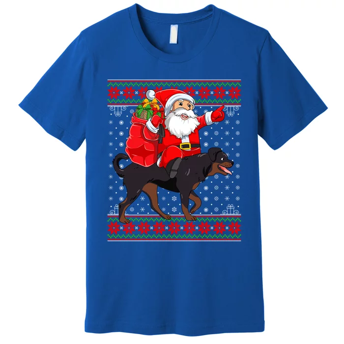 Dog Lover Xmas Ugly Santa Riding Rottweiler Christmas Great Gift Premium T-Shirt